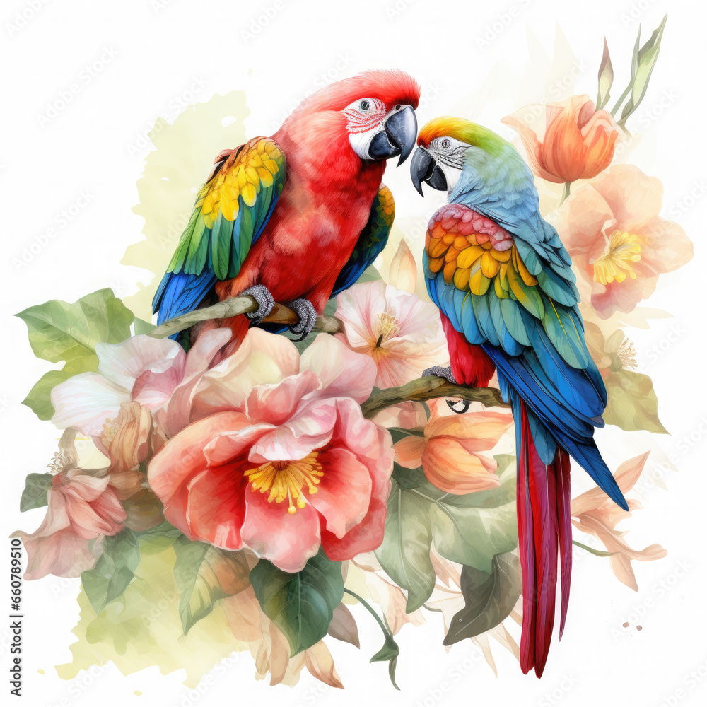 Fototapeta premium Parrot flower and fruit Illustration, Generative Ai