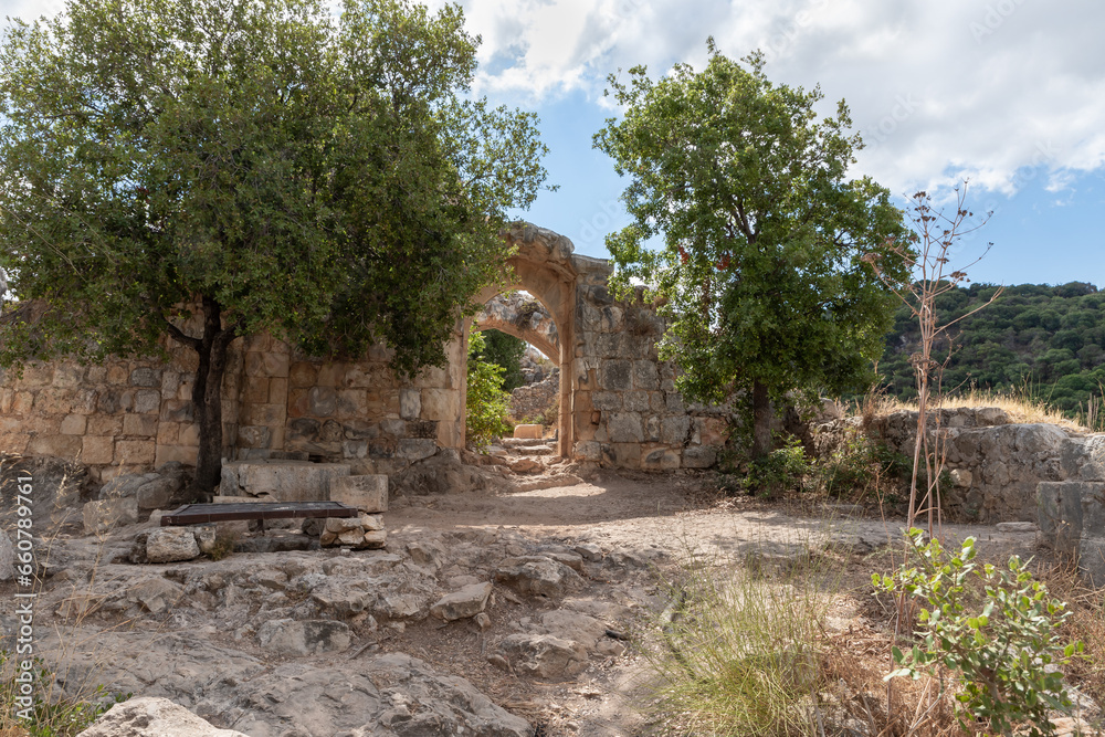 The remains  of courtyard in the ruins of the residence of the Grand Masters of the Teutonic Order in the ruins of the castle of the Crusader fortress located in the Upper Galilee in northern Israel