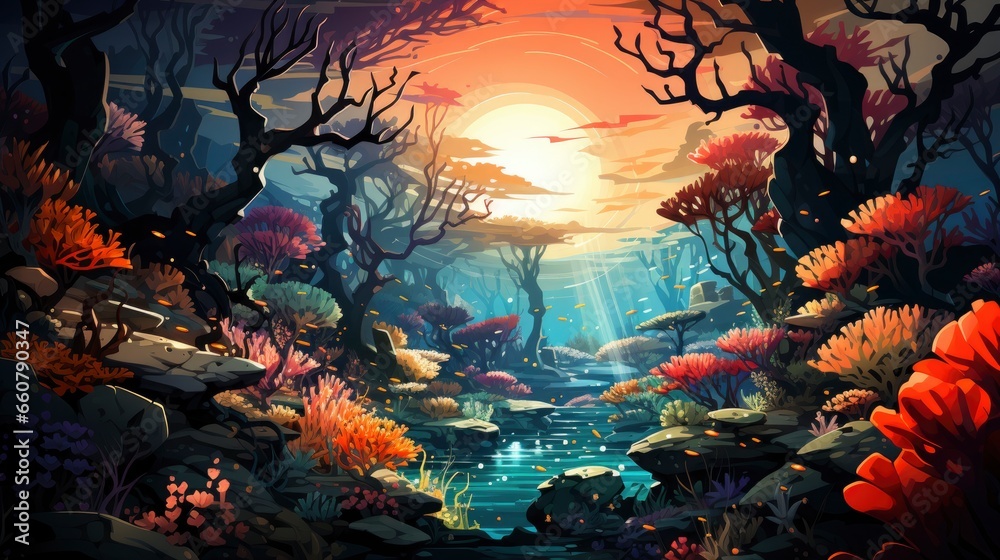 Colorful Under the beautiful ocean floor cartoon, Cartoon Graphic Design, Background HD For Designer