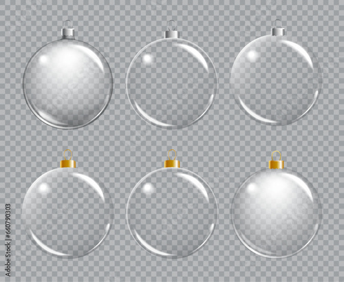 Christmas glass ball on transparent background. Xmas ball realistic decoration can use any colour background.