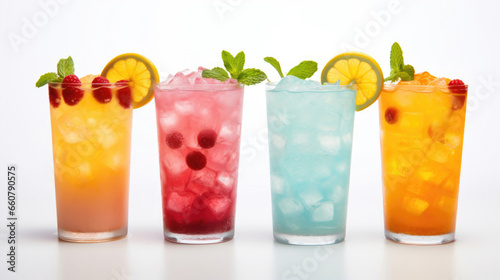 Colorful set of cocktails on white background