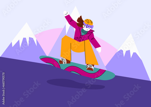 Snowboarding people, extreme sport and winter activities