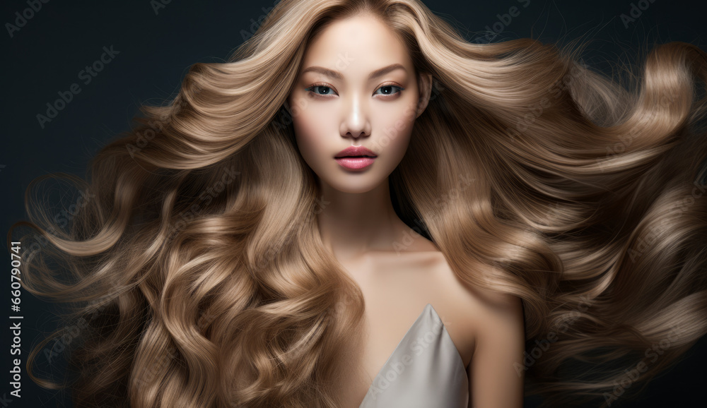 Beautiful Asian woman with long hair on a solid background Beautiful Asian woman with long hair on a solid background