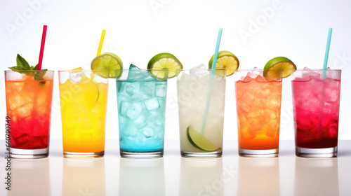 Colorful set of cocktails on white background photo