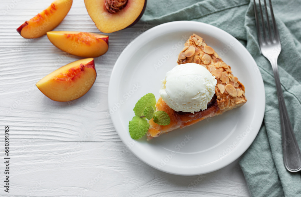 Homemade galette with peaches. Homemade galette with peaches.
