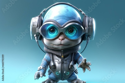 cute alien wearing a high-tech gear. Generative AI © Harper
