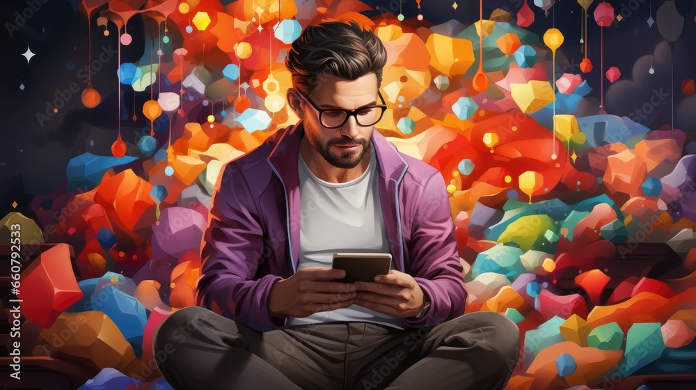 Colorful Man Using social media cartoon, Cartoon Graphic Design, Background HD For Designer