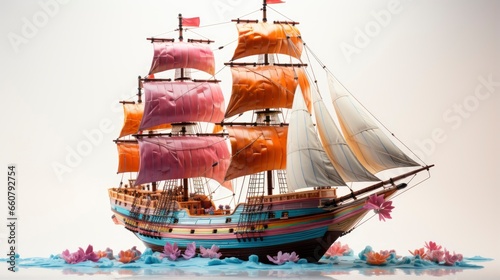Colorful Mayflower the ship on white background, Background HD For Designer