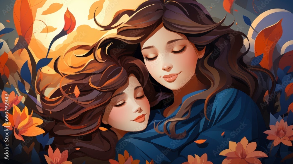 Colorful MOTHER is hugging her child, Cartoon Graphic Design, Background HD For Designer Colorful MOTHER is hugging her child, Cartoon Graphic Design, Background HD For Designer