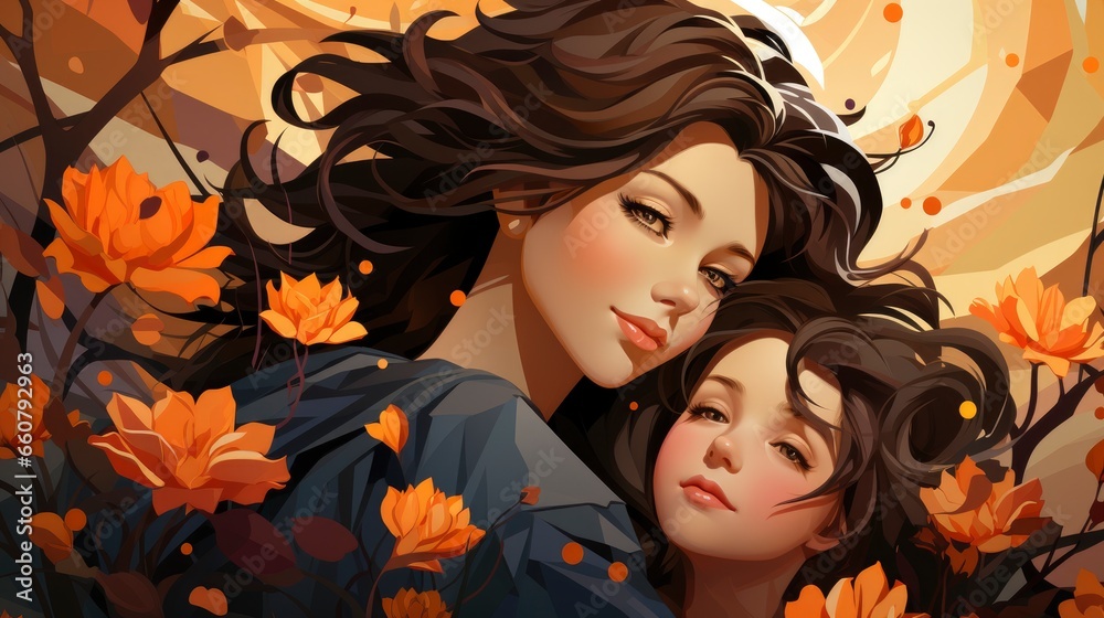 Colorful MOTHER is hugging her child, Cartoon Graphic Design, Background HD For Designer Colorful MOTHER is hugging her child, Cartoon Graphic Design, Background HD For Designer