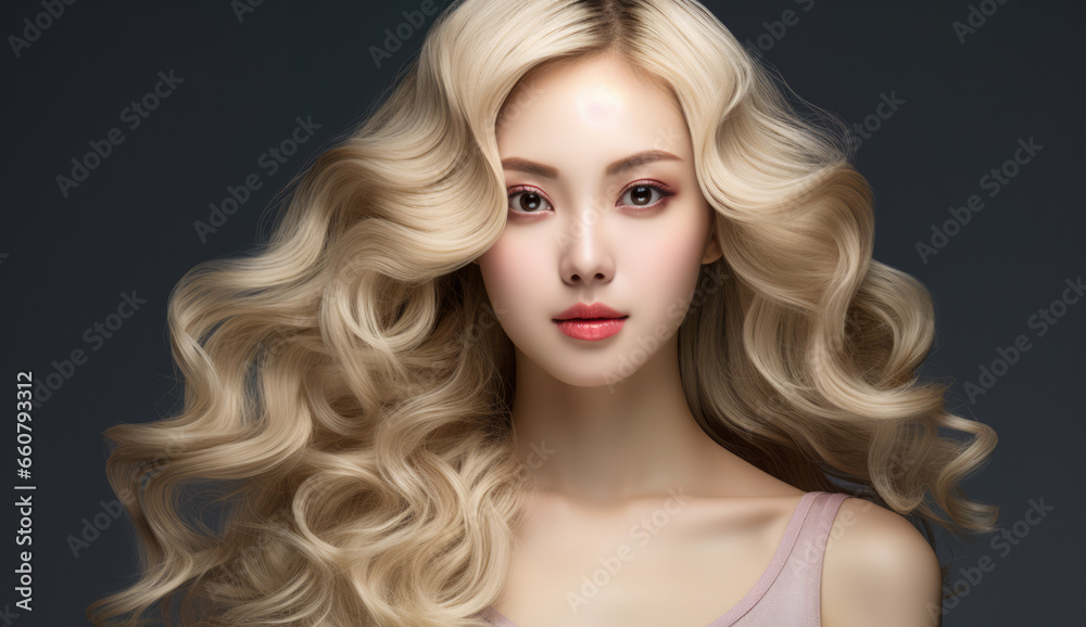 Beautiful Asian woman with long hair on a solid background. Beautiful Asian woman with long hair on a solid background.
