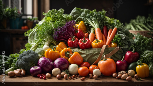 photo fresh vegetables cabbage parsley bell peppers lettuce dill cauliflower tomatoes cucumber on dark background
