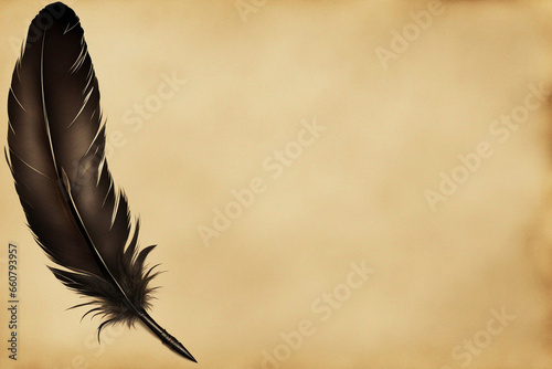 a feather quill on a piece of old paper