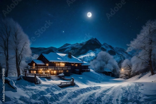Wallpaper norway landscape nature of the mountains of Spitsbergen Longyearbyen big moon Svalbard polar night with arctic winter