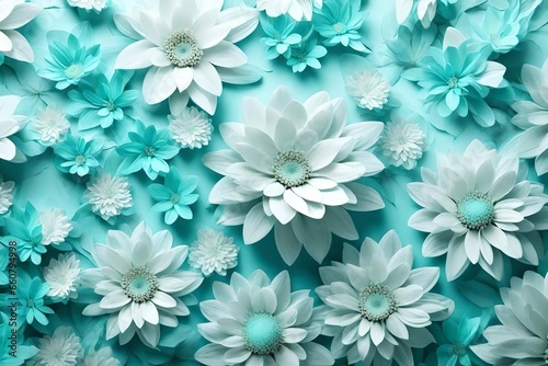 3d wallpaper with whitest flower and aqua color beautyful background