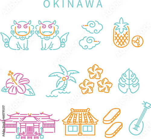 沖縄　線画アイコン　ミントブルー　3色