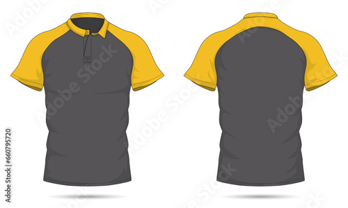 Raglan sleeve collared t-shirt mockup front and back view