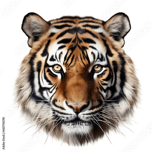Close-up of a tiger head face shot on transparent background  wildlife animal