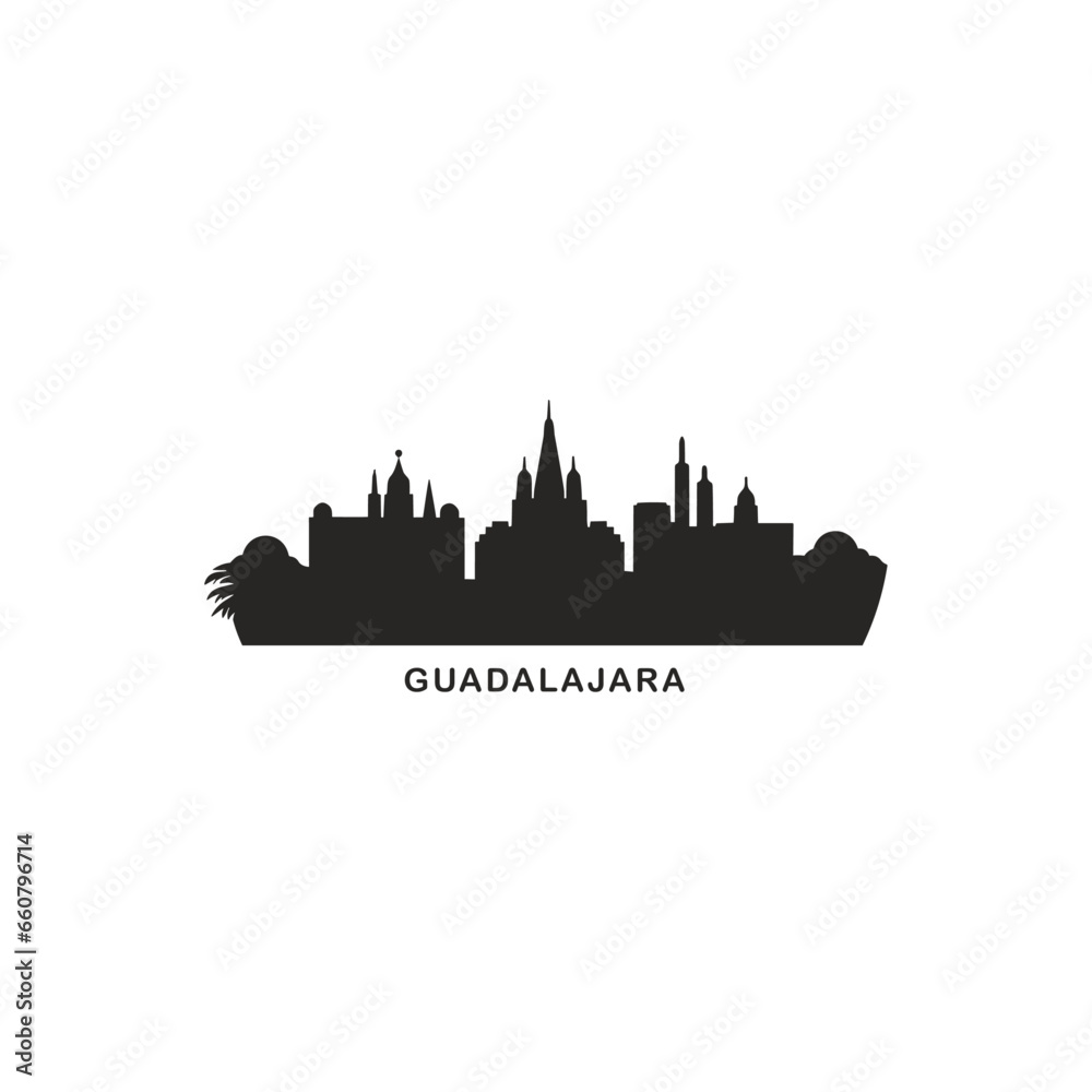 Mexico Guadalajara cityscape skyline city panorama vector flat modern logo icon. South America town emblem idea with landmarks and building silhouettes. Isolated graphic