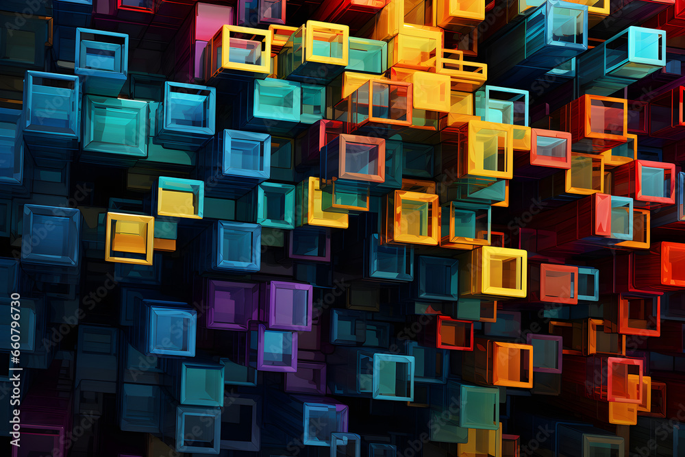 abstract bismuth background made of colourful cubes