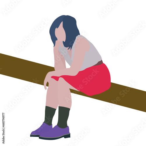 Simple vector illustration of a woman sitting and contemplating.