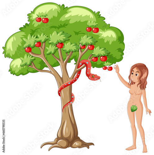 Eve Tempted by Snake: Adam and Eve Apple Tree Scene