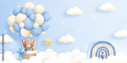 Baby bear, baby shower invitation card, Banner, Vector illustration © ChonnieArtwork 