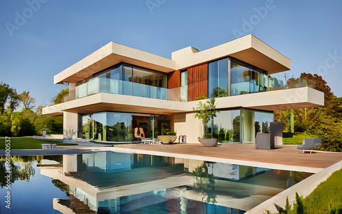 luxury hotel swimming pool, house, building, architecture, ai generated  © Maryam