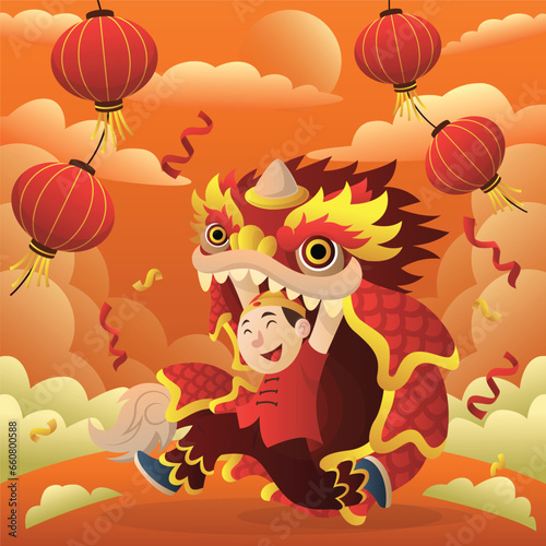 illustration of a barong sai chinese new year 