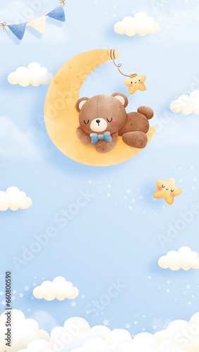 Baby bear, baby shower invitation card, Vector illustration