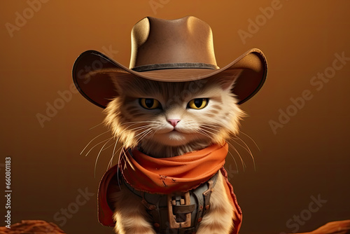 Petfluencers - The sweet cat's dream of becoming a cowboy comes true - Brown Background