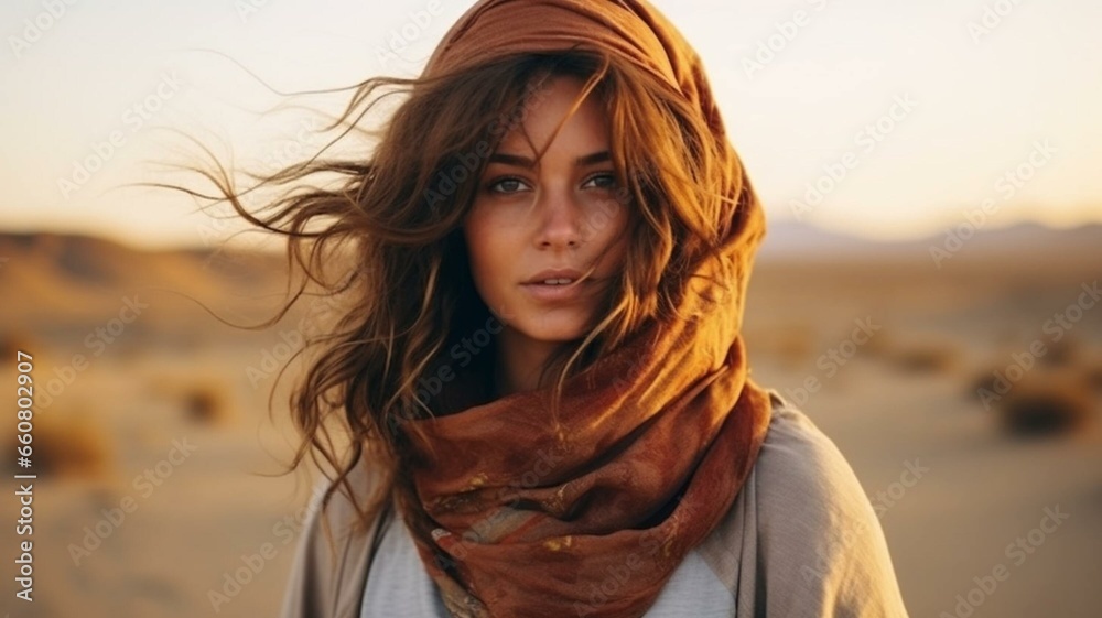 Fototapeta premium portrait of a woman in sunset