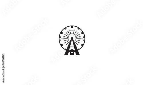 Ferris Wheel. Amusement park sign. Luna park black Vector Icon white background