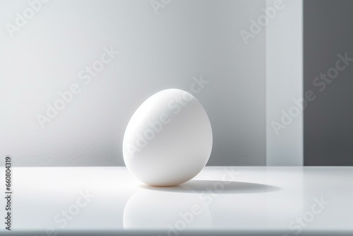 bright white background with an uncovered egg. minimalist approach taken. digitally created. Generative AI © Anthony