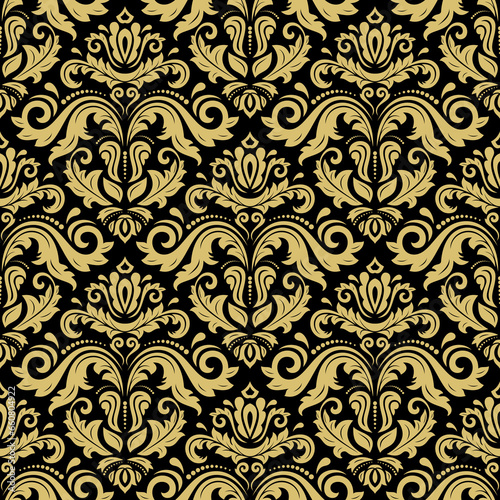 Classic seamless black and golden pattern. Damask orient ornament. Classic vintage background. Orient ornament for fabric, wallpapers and packaging