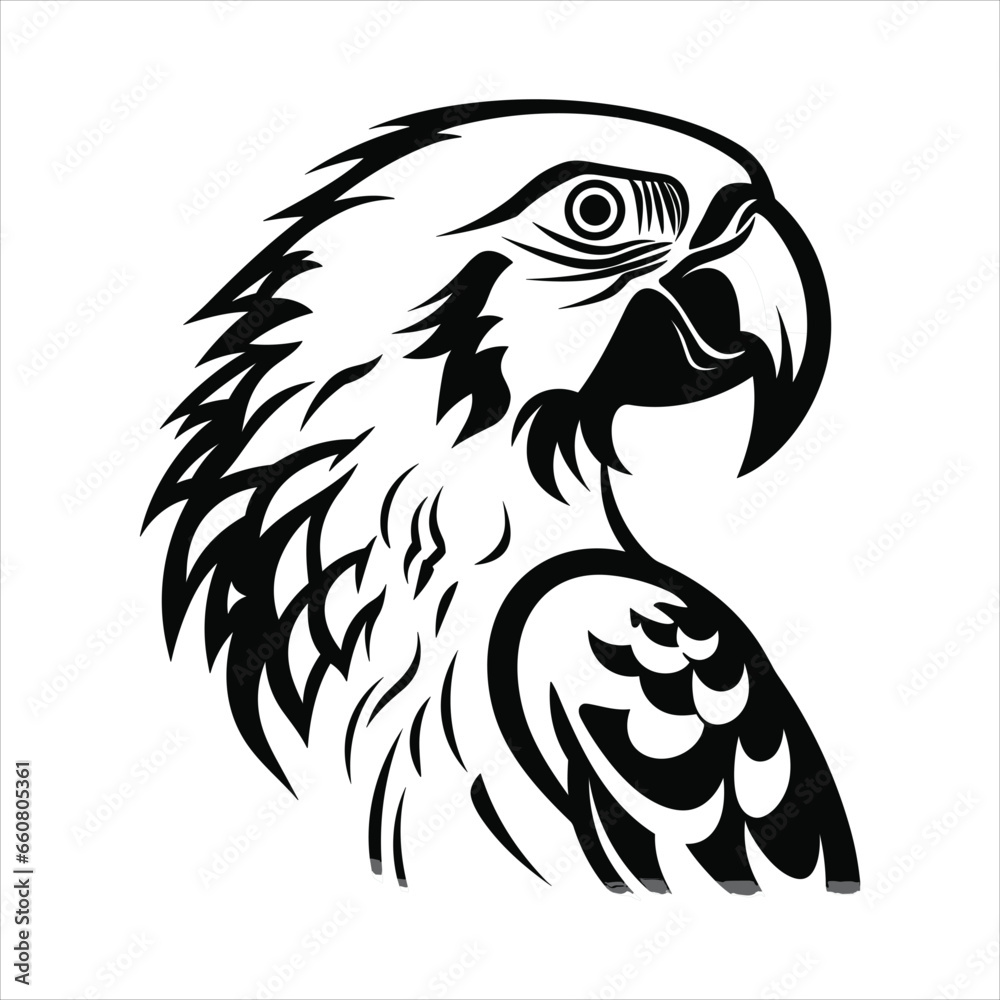 Black And White Parrot Icon On White Background Black And White Parrot Icon On White Background