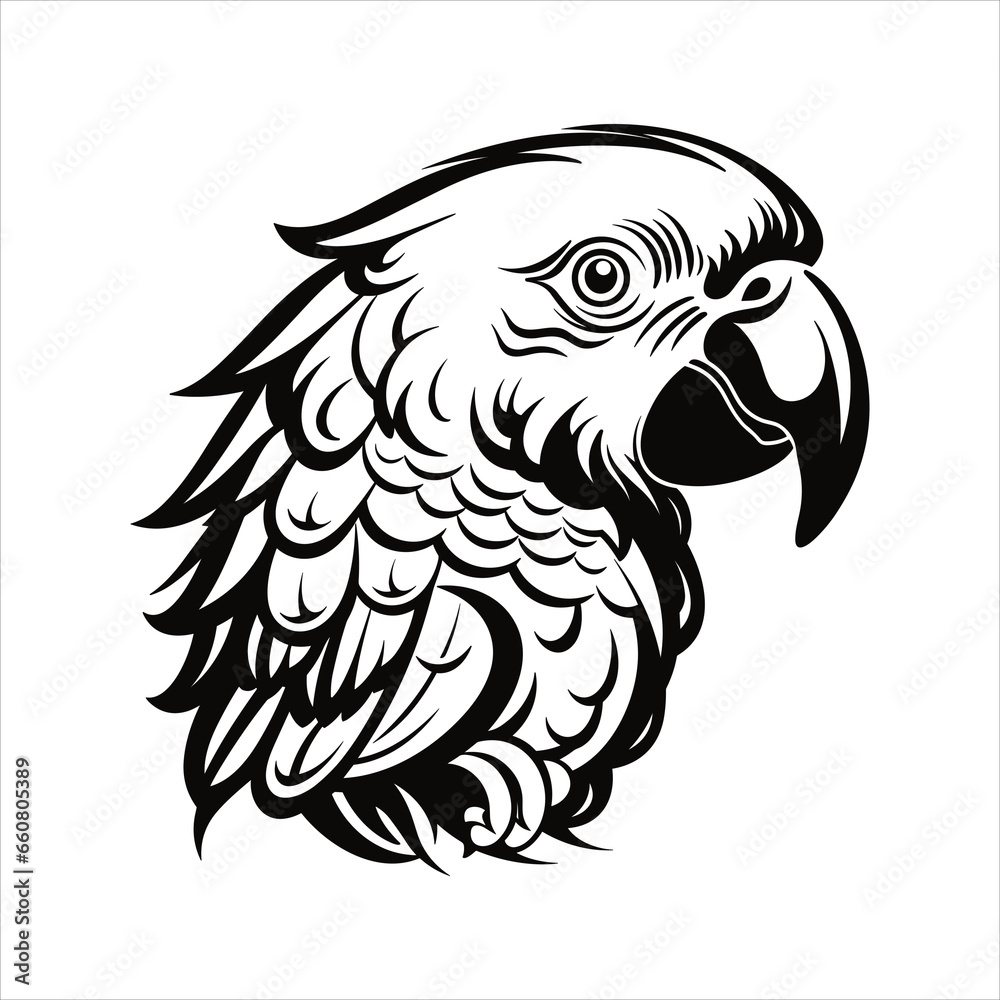 Black And White Parrot Icon On White Background Black And White Parrot Icon On White Background