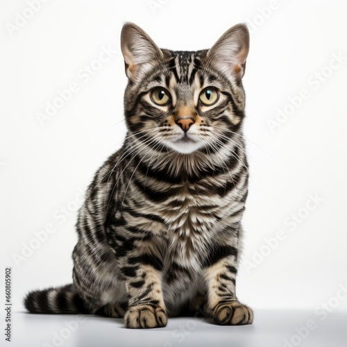 Full view American cat Bobtail on a completely white background , wallpaper pictures, Background HD