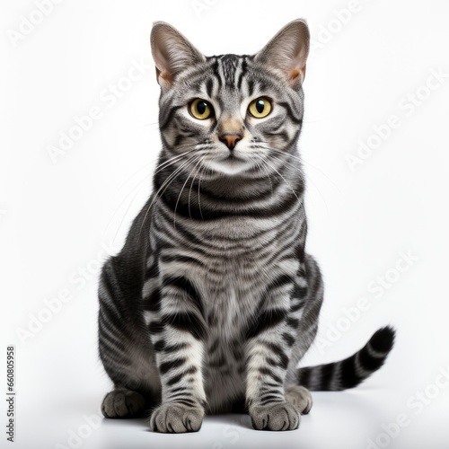 Full view American cat Short hairon a completely white background , wallpaper pictures, Background HD © MI coco
