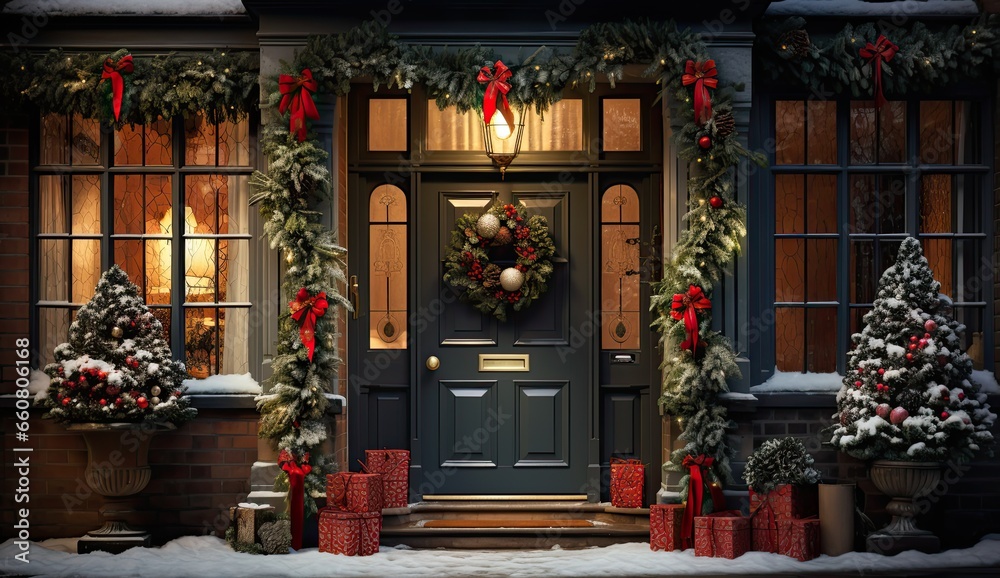 christmas wreath on the front door