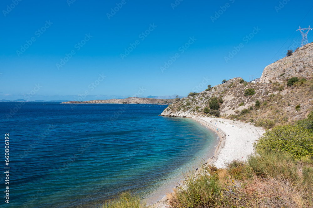 Beautiful scenery by the sea in Sagiada strip, Igoumenitsa, Greece, close to the border with Albania