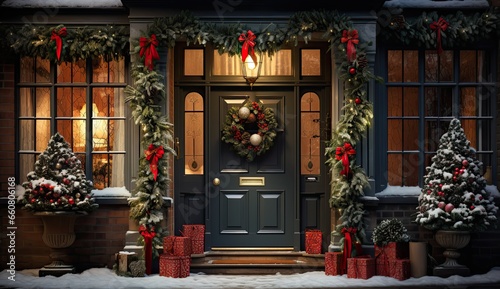 christmas wreath on the front door