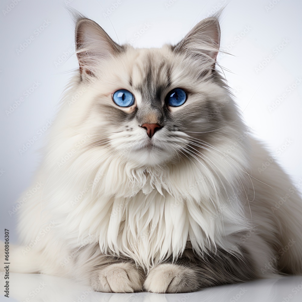Full view Birman on a completely white background, wallpaper pictures, Background HD