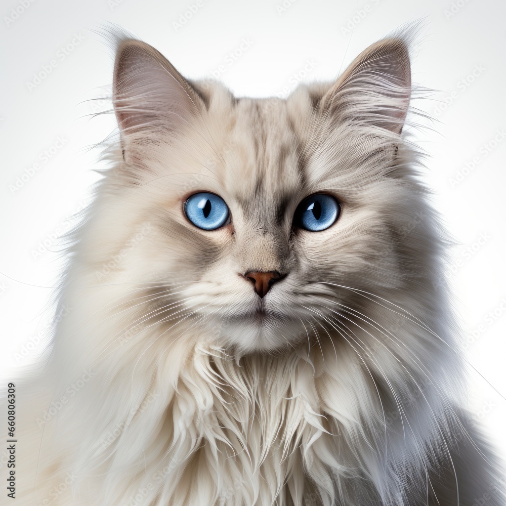 Full view Birman on a completely white background, wallpaper pictures, Background HD