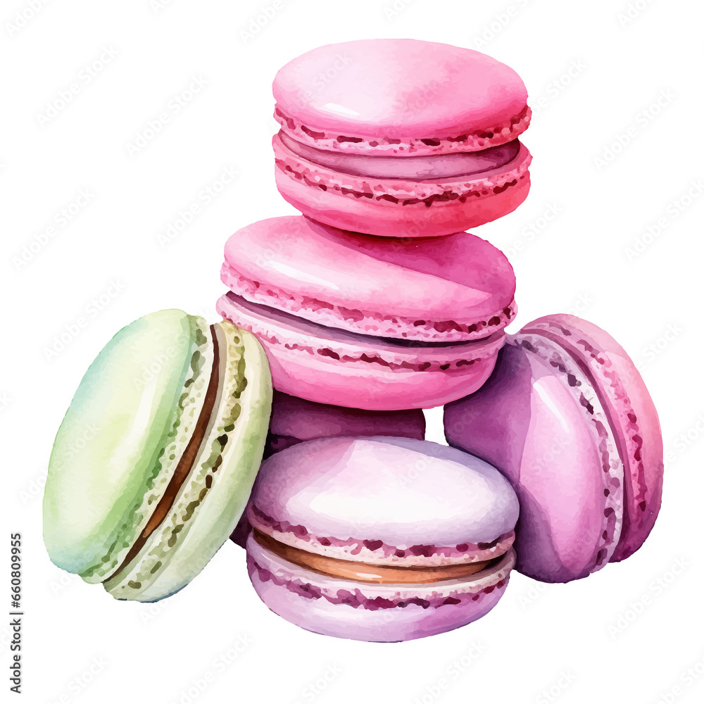 Fototapeta premium macarons watercolor illustration, generative AI