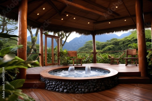 A warm hot tub in a beautiful forest landscape