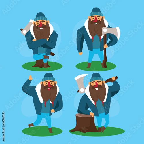 Hand drawn lumberjack character collection