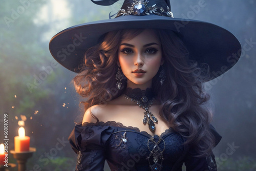 Portrait of a beautiful, brown-eyed young witch