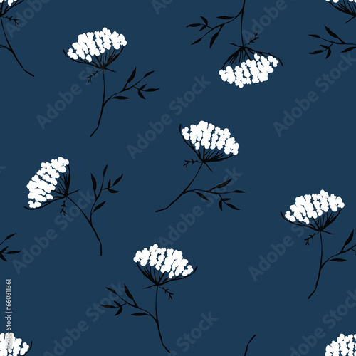 seamless vector flower with lives design pattern on navy background