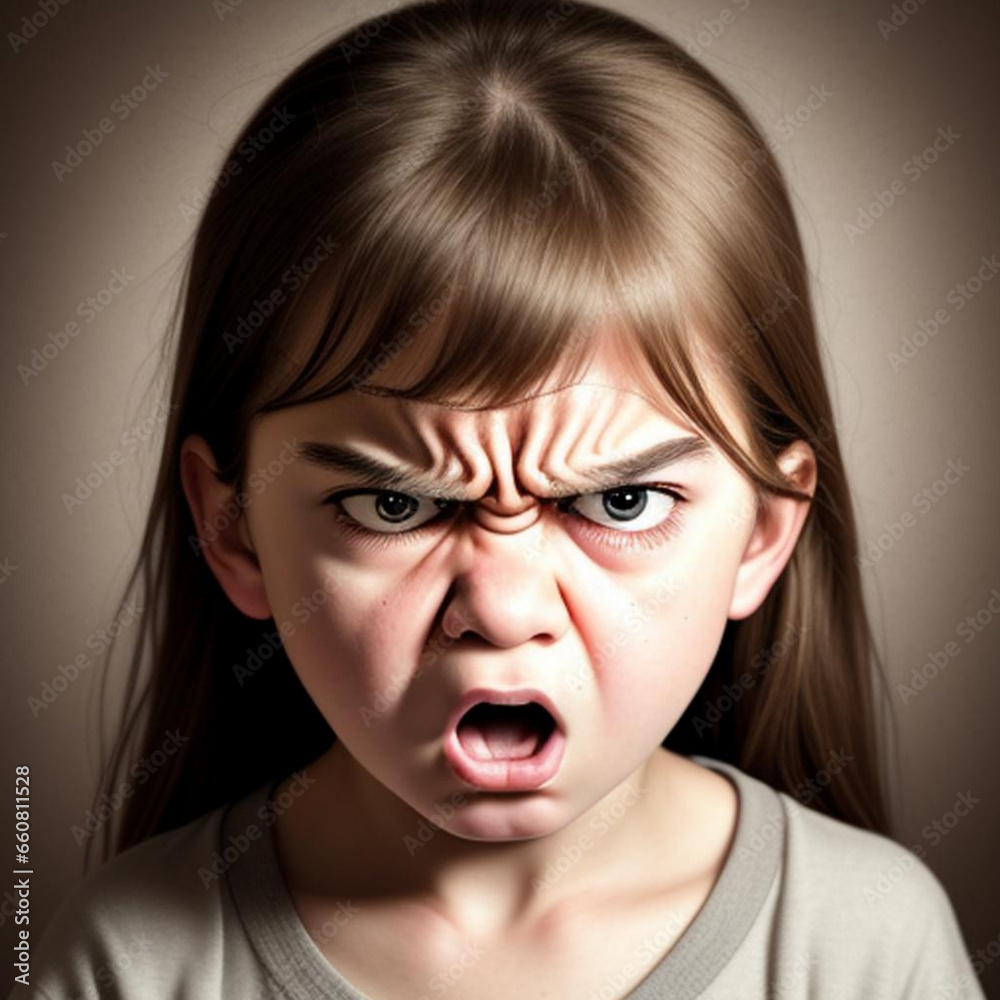Portrait of an angry annoyed child. Generative AI Portrait of an angry annoyed child. Generative AI